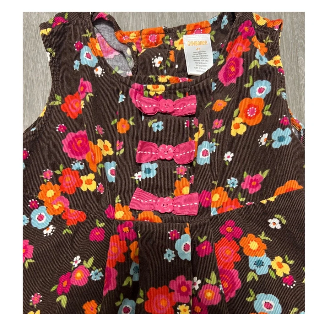 Gymboree‎ Woodland Friends brown corduroy dress w/ fall floral pattern, 4T